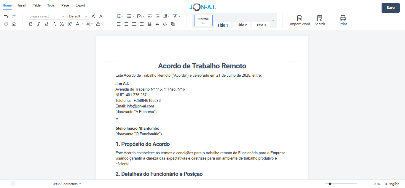 Gere documentos do escritório com IA