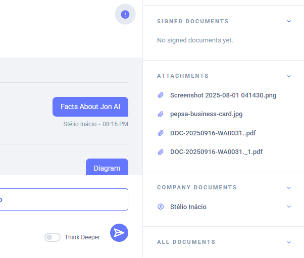Jon AI Process showing organized storage for signed documents and attachments