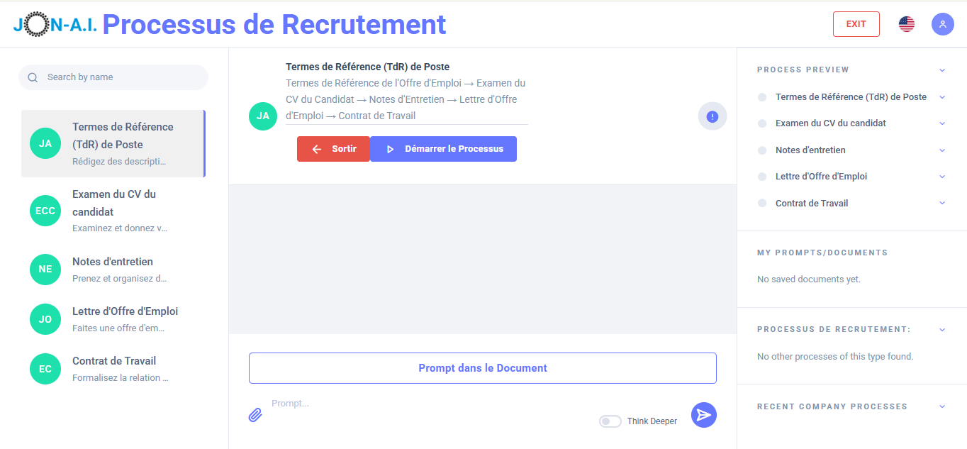 Interface DocAgent Processus de Recrutement