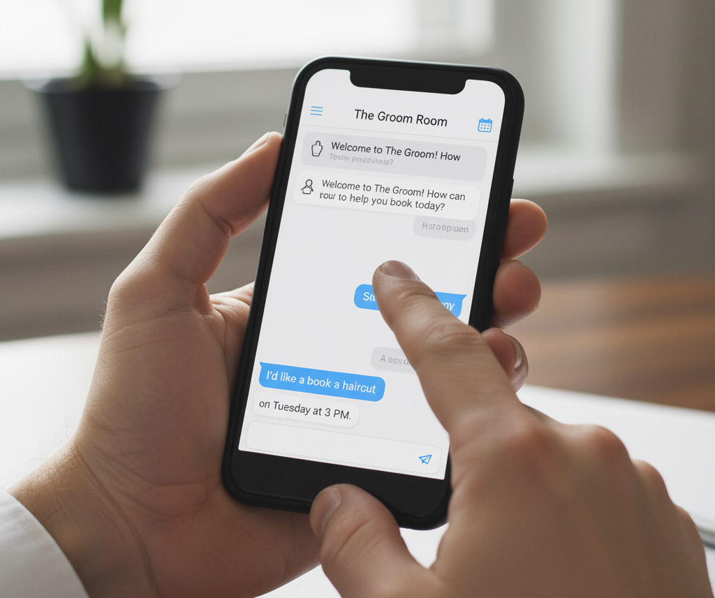 A client using the self-booking interface on their phone to book an appointment with a service business.